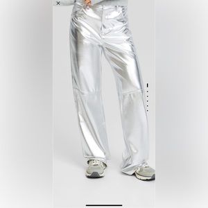 Metallic Faux leather straight pants